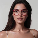 Techsuit Anti-Blue Light Glasses Reflex PC (2259), pentru Women, Oversized, TR90&Metal Frame, AC Lens, Transparent/Rosu