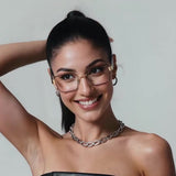 Techsuit Anti-Blue Light Glasses Reflex PC (3169), pentru Women, Hexagonal, Metal Frame, AC Lens, Negru