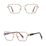 Techsuit Anti-Blue Light Glasses Reflex PC (3169), pentru Women, Hexagonal, Metal Frame, AC Lens, Brown/Leopard
