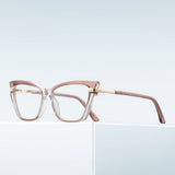 Techsuit Anti-Blue Light Glasses Reflex PC (2271), pentru Women, Rectangle, TR90&Metal Frame, AC Lens, Transparent/Maro