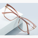 Techsuit Anti-Blue Light Glasses Reflex PC (2271), pentru Women, Rectangle, TR90&Metal Frame, AC Lens, Transparent/Maro