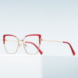 Techsuit Anti-Blue Light Glasses Reflex PC (3156), pentru Women, Cat Eye, Metal Frame, AC Lens, Gold/Negru