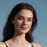 Techsuit Anti-Blue Light Glasses Reflex PC (3156), pentru Women, Cat Eye, Metal Frame, AC Lens, Gold/Negru