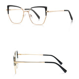 Techsuit Anti-Blue Light Glasses Reflex PC (3156), pentru Women, Cat Eye, Metal Frame, AC Lens, Gold/Negru