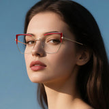 Techsuit Anti-Blue Light Glasses Reflex PC (3156), pentru Women, Cat Eye, Metal Frame, AC Lens, Gold/Roz