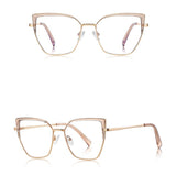 Techsuit Anti-Blue Light Glasses Reflex PC (3156), pentru Women, Cat Eye, Metal Frame, AC Lens, Gold/Roz