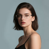Techsuit Anti-Blue Light Glasses Reflex PC (3171), pentru Women, Rectangle, Metal Frame, AC Lens, Gold/Negru