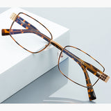 Techsuit Anti-Blue Light Glasses Reflex PC (3163), pentru Women, Rectangle, Metal Frame, AC Lens, Gold/Negru