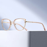 Techsuit Anti-Blue Light Glasses Reflex PC (82290), pentru Women, Cat Eye, TR90&Metal Frame, AC Lens, Gold/Negru