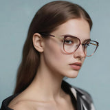 Techsuit Anti-Blue Light Glasses Reflex PC (82290), pentru Women, Cat Eye, TR90&Metal Frame, AC Lens, Gold/Negru