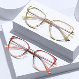 Techsuit Anti-Blue Light Glasses Reflex PC (82290), pentru Women, Cat Eye, TR90&Metal Frame, AC Lens, Gold/Negru
