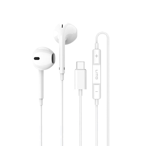 Lito Casti cu fir (LF01T), Type-C, Stereo, Half In-ear, cu HD Microfon, 1.2m, Alb