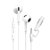 Lito Casti cu fir (LF03), Jack 3.5mm, Type-C, Stereo, Half In-ear, cu HD Microfon, 1.2m, Alb