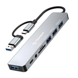 Hub USB Techsuit Docking station DataBridge 8 in 1 (H9), USB, Type-C to 4x USB, Type-C, 3.5mm Jack, TF/SD Card, gri