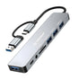 Hub USB Techsuit Docking station DataBridge 8 in 1 (H9), USB, Type-C to 4x USB, Type-C, 3.5mm Jack, TF/SD Card, gri