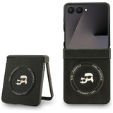 Husa pentru Samsung Galaxy Z Flip7, Karl Lagerfeld Leather Karl & Choupette Pins MagSafe (KLHMZF7PSMLRKCK), negru