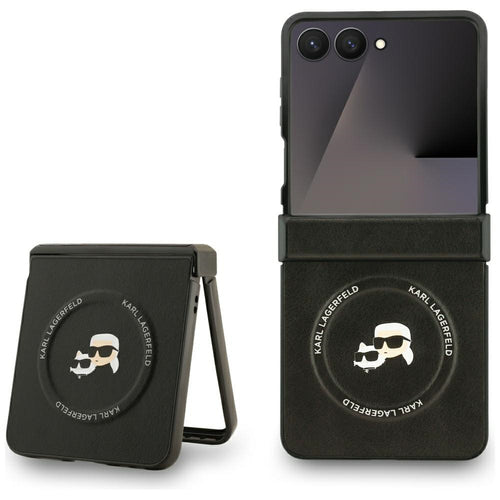 Husa pentru Samsung Galaxy Z Flip7, Karl Lagerfeld Leather Karl & Choupette Pins MagSafe (KLHMZF7PSMLRKCK), negru