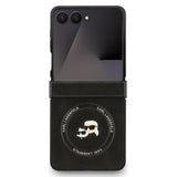Husa pentru Samsung Galaxy Z Flip7, Karl Lagerfeld Leather Karl & Choupette Pins MagSafe (KLHMZF7PSMLRKCK), negru