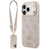 Husa pentru iPhone 17 Pro, Guess Hardcase 4G Strass Logo & Big Strap (GUHMP17LP4G4DCSP), roz