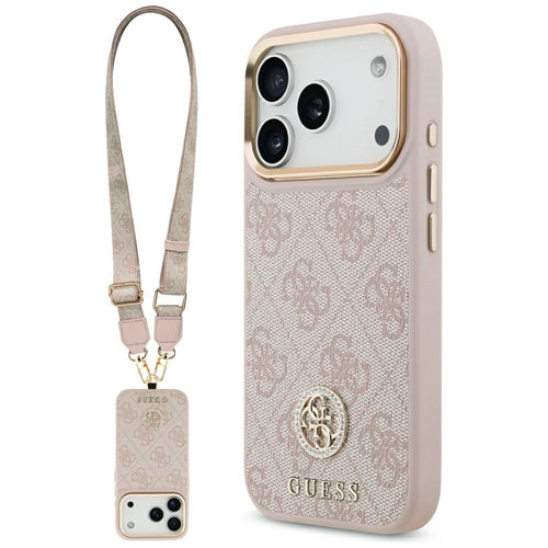 Husa pentru iPhone 17 Pro, Guess Hardcase 4G Strass Logo & Big Strap (GUHMP17LP4G4DCSP), roz
