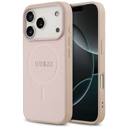 Husa pentru iPhone 17 Pro, Guess Saffiano Classic Logo MagSafe (GUHMP17LPSAHMCP), roz
