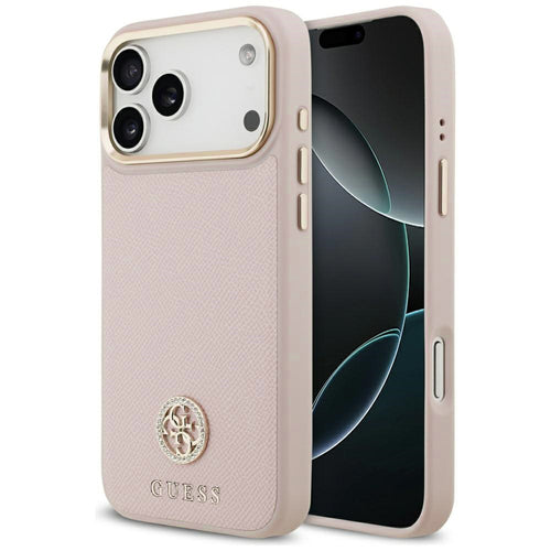 Husa pentru iPhone 17 Pro, Guess Grained Strass Logo MagSafe (GUHMP17LPGCRMDEP), roz