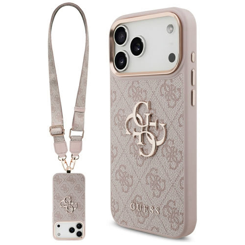 Husa pentru iPhone 17 Pro, Guess Big 4G Classic Logo cu Big Strap Metal Buttons (GUHCP17LP4G4BCSP), roz