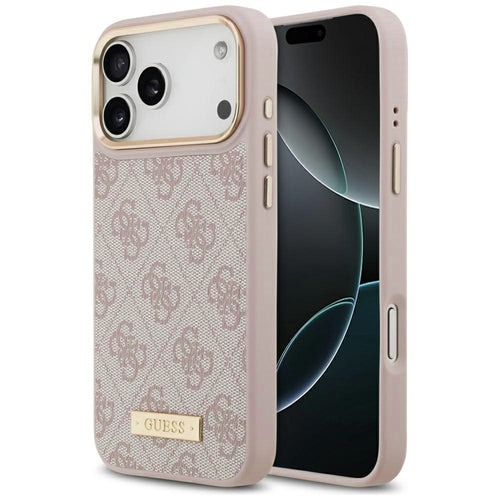 Husa pentru iPhone 17 Pro Max, Guess Hardcase 4G Logo Plate MagSafe (GUHMP17XU4GPRP), roz