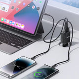 Incarcator retea Yesido Incarcator retea (YC69), cu Afisaj digital, Incarcare rapida, pentru Phone, Tablet, Laptop, USB, 2x Type-C, 30W, negru