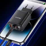 Incarcator retea Yesido Incarcator retea (YC69), cu Afisaj digital, Incarcare rapida, pentru Phone, Tablet, Laptop, USB, 2x Type-C, 30W, negru