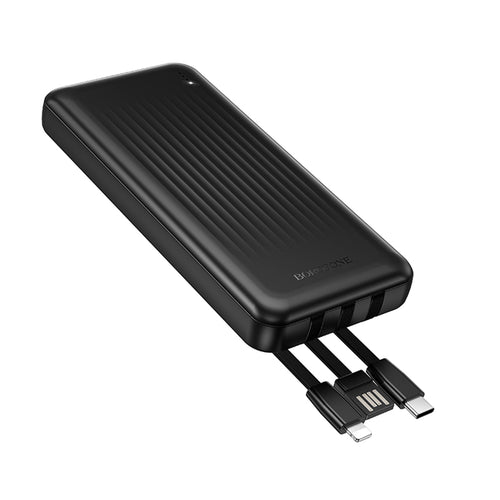 Baterie externa Borofone Clever Series (BJ79), cu Integrat 3x Cable, USB, USB-C, Lightning, Indicator, 2A, 10000mAh, negru