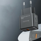 Incarcator retea Yesido Incarcator retea (YC64), Dual Port Type-C + USB-A, Incarcare rapida, GaN Technology, PD30W, negru
