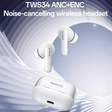 Casti wireless Yesido (TWS34), Dual Microfon, ANC, Bluetooth 5.3, ENC, In-ear, Control tactil, 320mAh, alb