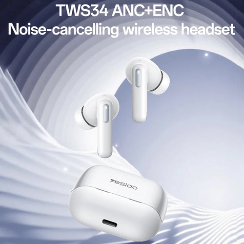 Casti wireless Yesido (TWS34), Dual Microfon, ANC, Bluetooth 5.3, ENC, In-ear, Control tactil, 320mAh, alb