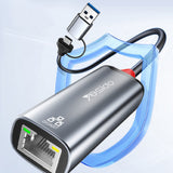Adaptor Yesido Ethernet Adapter (HB26), USB, Type-C to RJ45, pentru Windows, Macos, Linux, 1000Mbps, Gri