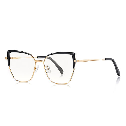 Techsuit Anti-Blue Light Glasses Reflex PC (3156), pentru Women, Cat Eye, Metal Frame, AC Lens, Gold/Negru