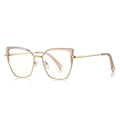 Techsuit Anti-Blue Light Glasses Reflex PC (3156), pentru Women, Cat Eye, Metal Frame, AC Lens, Gold/Roz