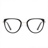 Techsuit Anti-Blue Light Glasses Reflex PC (82290), pentru Women, Cat Eye, TR90&Metal Frame, AC Lens, Gold/Negru