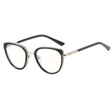 Techsuit Anti-Blue Light Glasses Reflex PC (82290), pentru Women, Cat Eye, TR90&Metal Frame, AC Lens, Gold/Negru