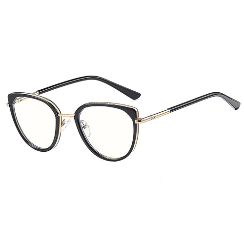 Techsuit Anti-Blue Light Glasses Reflex PC (82290), pentru Women, Cat Eye, TR90&Metal Frame, AC Lens, Gold/Negru