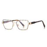 Techsuit Anti-Blue Light Glasses Reflex PC (3169), pentru Women, Hexagonal, Metal Frame, AC Lens, Brown/Leopard