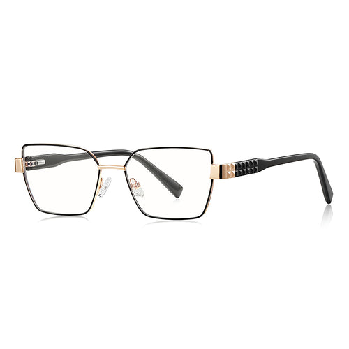Techsuit Anti-Blue Light Glasses Reflex PC (3169), pentru Women, Hexagonal, Metal Frame, AC Lens, Negru