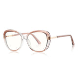 Techsuit Anti-Blue Light Glasses Reflex PC (2265), pentru Women, Butterfly, TR90&Metal Frame, AC Lens, Transparent/Maro