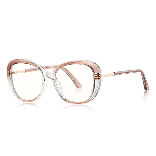 Techsuit Anti-Blue Light Glasses Reflex PC (2265), pentru Women, Butterfly, TR90&Metal Frame, AC Lens, Transparent/Maro