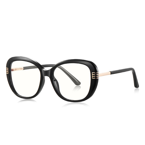Techsuit Anti-Blue Light Glasses Reflex PC (2265), pentru Women, Butterfly, TR90&Metal Frame, AC Lens, Black/Auriu