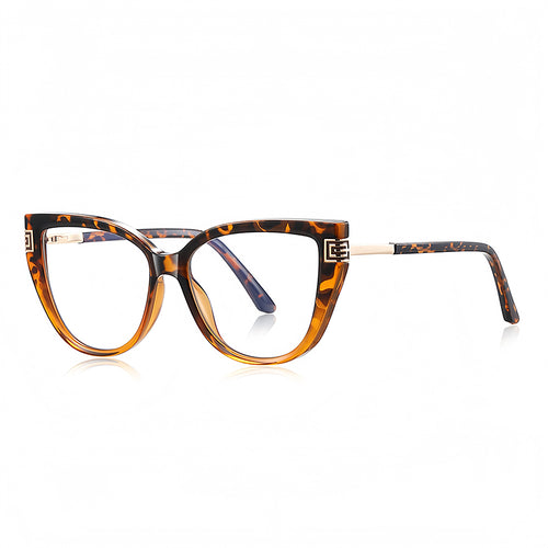 Techsuit Anti-Blue Light Glasses Reflex PC (2259), pentru Women, Oversized, TR90&Metal Frame, AC Lens, Transparent/Leopard