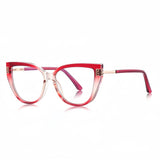Techsuit Anti-Blue Light Glasses Reflex PC (2259), pentru Women, Oversized, TR90&Metal Frame, AC Lens, Transparent/Rosu