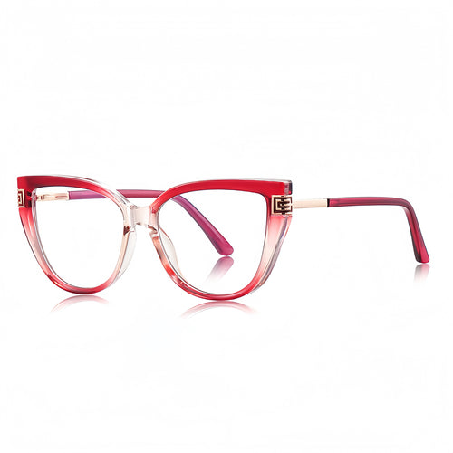 Techsuit Anti-Blue Light Glasses Reflex PC (2259), pentru Women, Oversized, TR90&Metal Frame, AC Lens, Transparent/Rosu