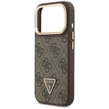 Husa pentru iPhone 17 Pro, Guess Hardcase 4G Logo triunghi MagSafe cu Stand Camera (GUHMP17LPCS4GPTW), maro