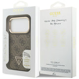 Husa pentru iPhone 17 Pro, Guess Hardcase 4G Logo triunghi MagSafe cu Stand Camera (GUHMP17LPCS4GPTW), maro